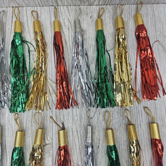 Holiday Tinsel Tassel Ornaments Set of 28 Metallic Hanging Party Decor Christmas - Picture 4 of 8